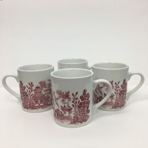 Royal Wessex Willow Rosa Chinoiserie Mugs 12 oz Coffee Transferware Set of 4
